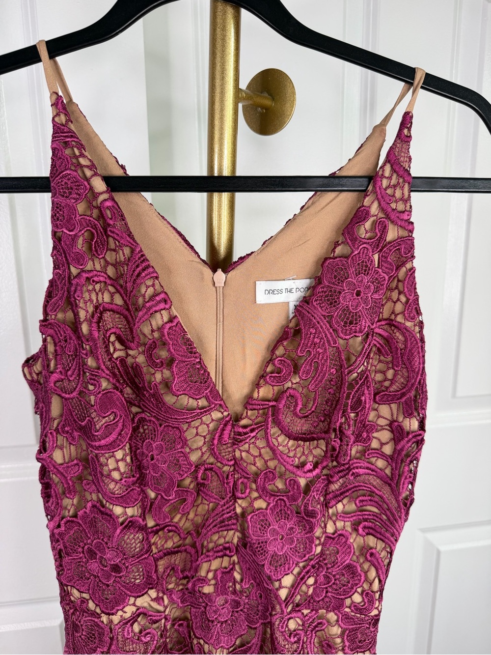 Dress the Population Lace Midi Cocktail Dress XS Plum Floral NWOT Wedding Guest - Picture 3 of 11